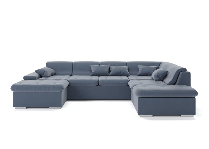 Угловой диван-кровать U синего цвета