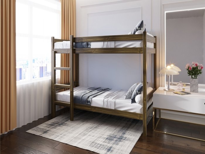 Кровать двухъярусная сосновая 90х190 цвета темный дуб - лучшие Двухъярусные кроватки в INMYROOM
