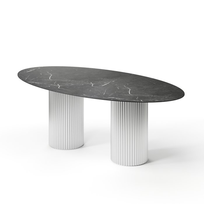 Овальный обеденный стол Хедус черно-серебряного цвета