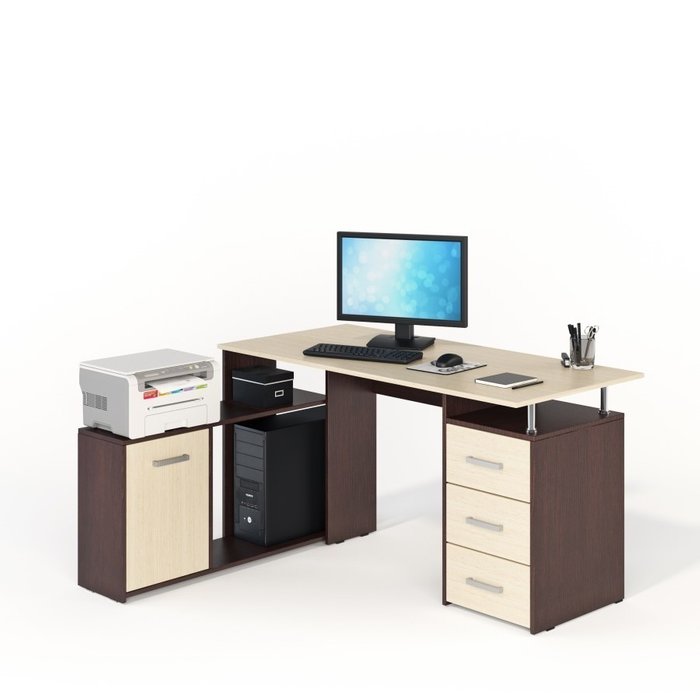 Компьютерный стол бежево-коричневого цвета
