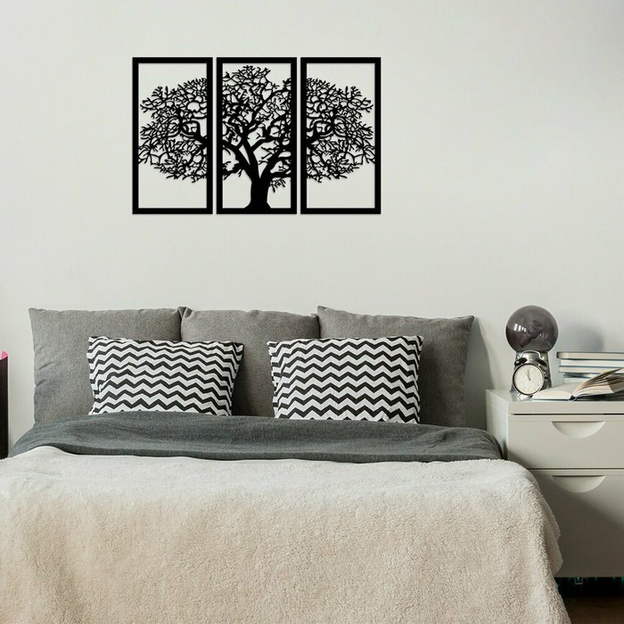 Набор из трех панно Дерево 105x66 черного цвета - лучшие Декор стен в INMYROOM