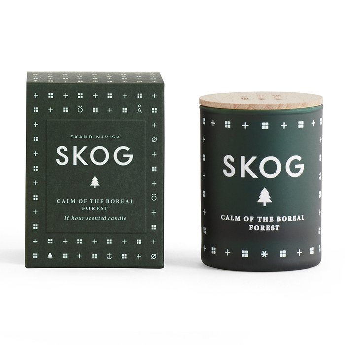 Свеча ароматическая Skog темно-зеленого цвета с крышкой 