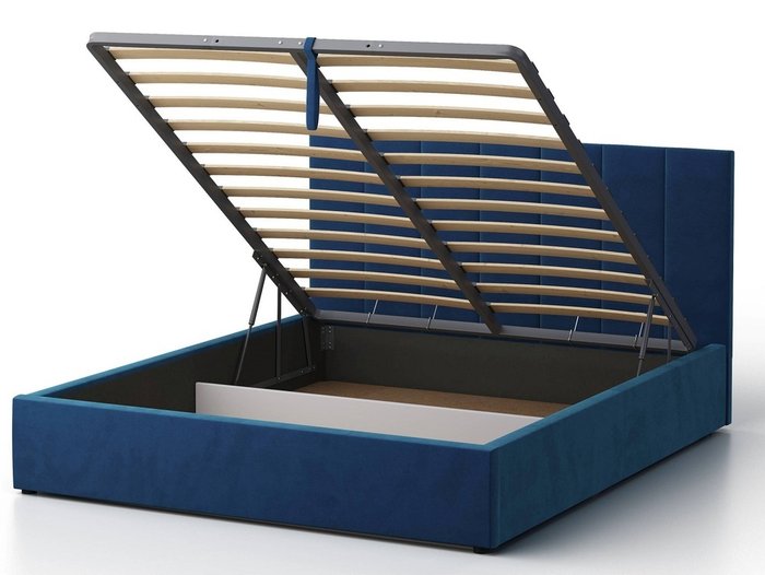 Кровать Венера-3 160х200 синего цвета с подъемным механизмом (велюр) - лучшие Кровати для спальни в INMYROOM