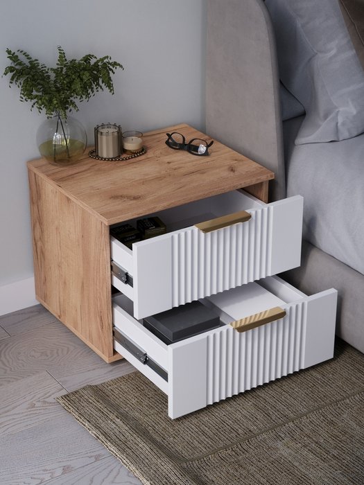 Тумба прикроватная Ингрия Luxe 2 бело-бежевого цвета - купить Прикроватные тумбы по цене 9370