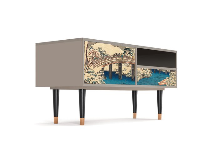 Тумба под TV T3 Katabira River by Utagawa Hiroshige с корпусом цвета сатин - лучшие Тумбы для ТВ в INMYROOM Тумба под TV T3 Katabira River by Utagawa Hiroshige с корпусом цвета сатин - лучшие Тумбы для ТВ в INMYROOM