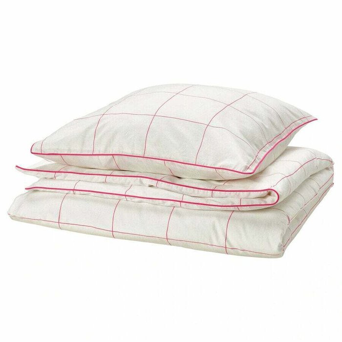 Комплекты постельного белья, 2 шт., бело-розовый/клетка, 155х220/80х80 см