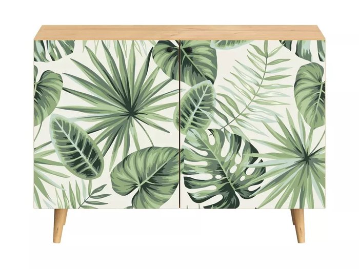 Комод Frida с принтом Monstera на деревянных ножках