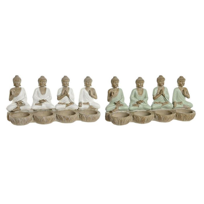 Декоративная фигура Белый Зеленый Будда Восточный 24 x 9 x 11 cm (2 штук)