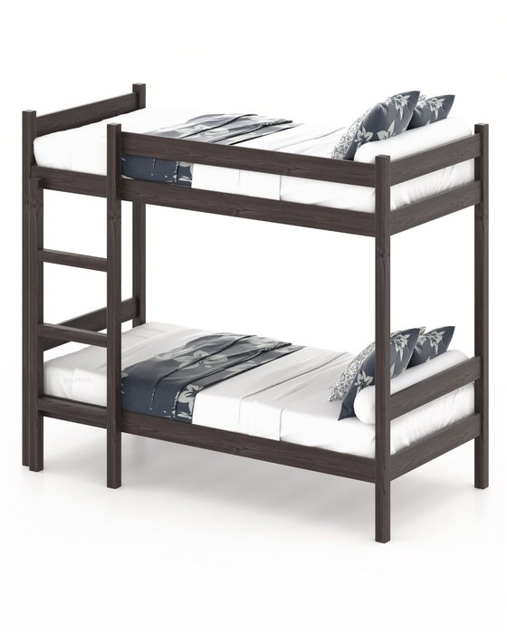 Кровать двухъярусная сосновая со сплошным основанием 90х200 цвета венге - купить Двухъярусные кроватки по цене 23223.0