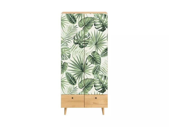 Шкаф Frida с принтом Monstera на деревянных ножках