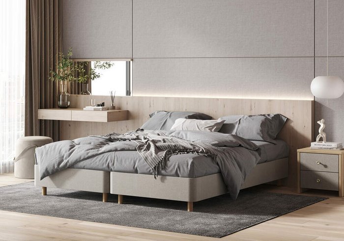 Кровать atami 90х200 бежево-серого цвета - лучшие Кровати для спальни в INMYROOM