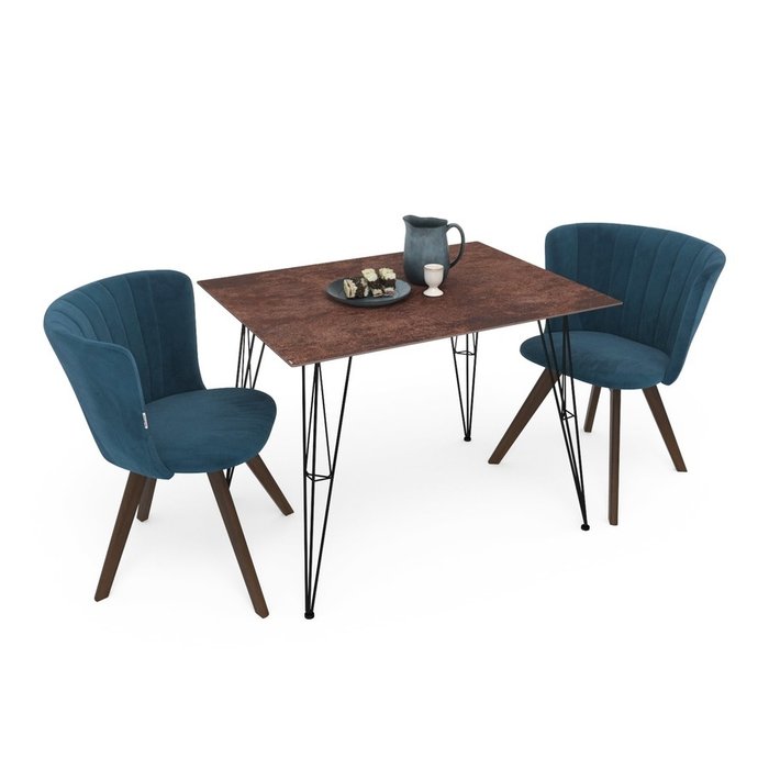 Обеденная группа из стола и двух стульев синего цвета