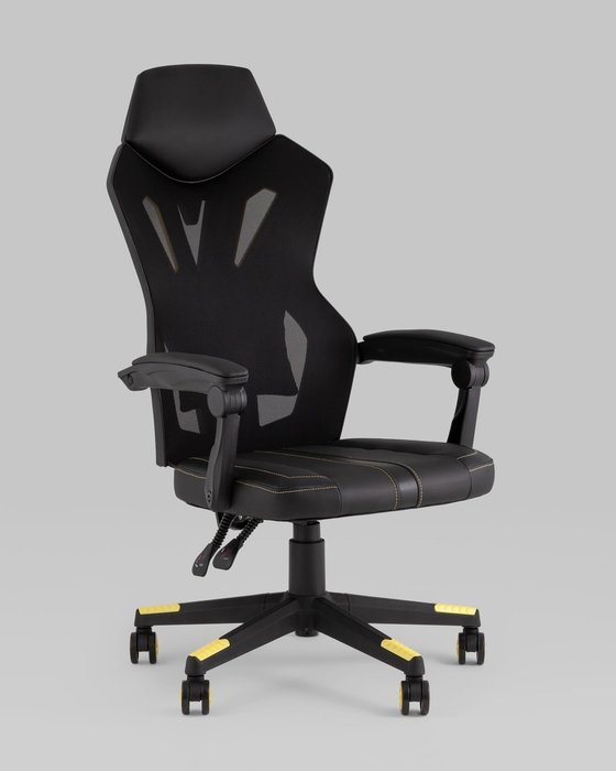 Кресло спортивное Top Chairs Айронхайд черного цвета с желтыми вставками - купить Офисные кресла по цене 14990.0