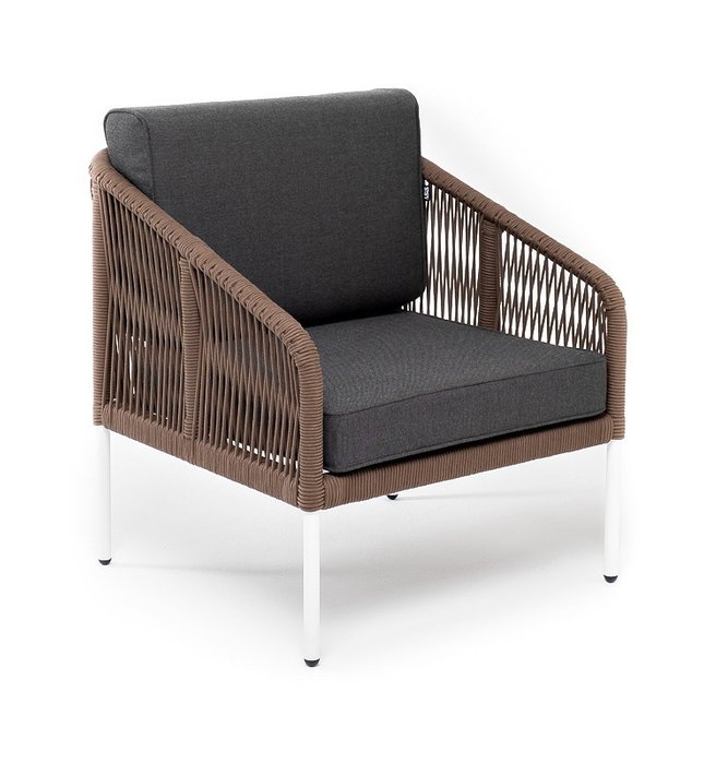 Кресло Канны коричнево-серого цвета с белыми ножками  - лучшие Садовые кресла в INMYROOM