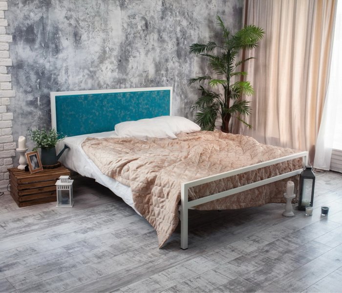 Кровать Лоренцо 160х200 белого цвета с лазурной вставкой - лучшие Кровати для спальни в INMYROOM