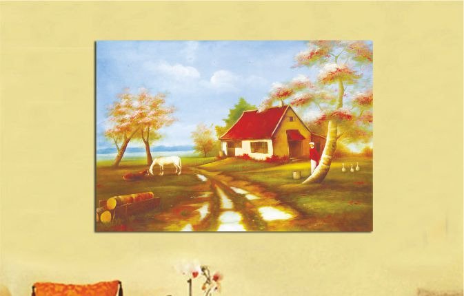 Декоративная картина на холсте "Домик у реки" - купить Принты по цене 3090.0