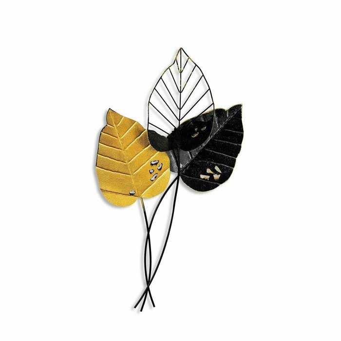 Настенный декор ручной работы Листья 45х85 из металла черно-желтого цвета