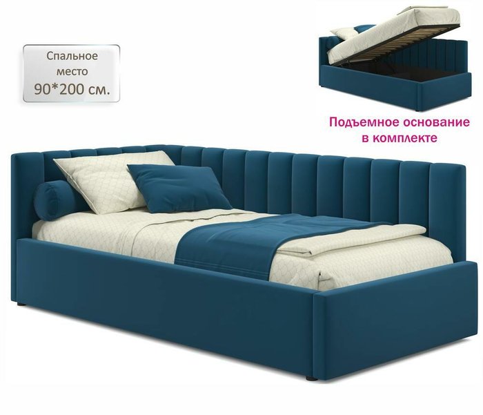 Кровать с подъемным механизмом и матрасом Milena 90х200 синего цвета - лучшие Кровати для спальни в INMYROOM