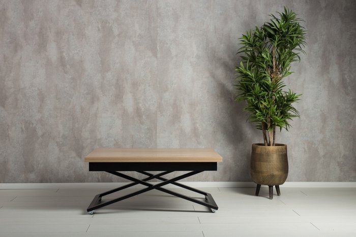 Стол-трансформер Accord цвета дуб сонома с черными опорами - лучшие Обеденные столы в INMYROOM