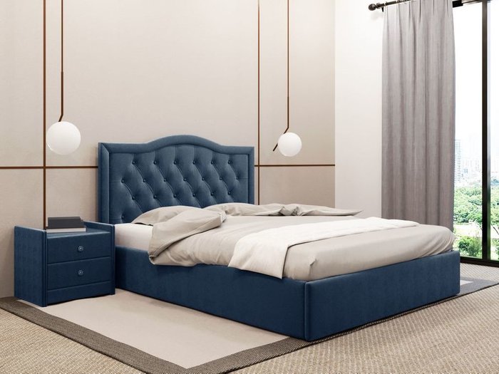 Кровать Герцогиня тёмно-синего цвета 160х200 с подъемным механизмом