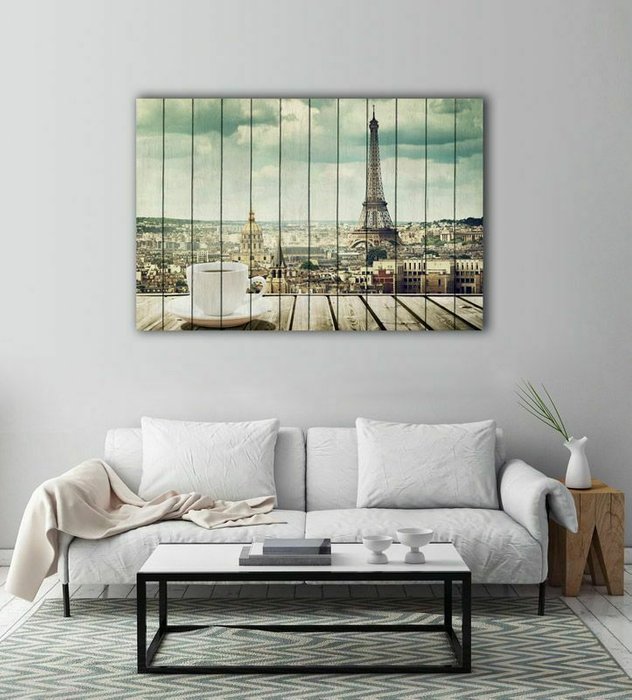 Картина на дереве Утро в Париже 60х90 см - купить Картины по цене 11990.0