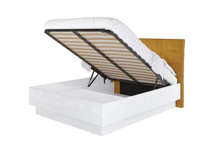 Кровать с подъемным механизмом Amber Comfort 140х200 желтого цвета с белым основанием - купить Кровати для спальни по цене 50160.0