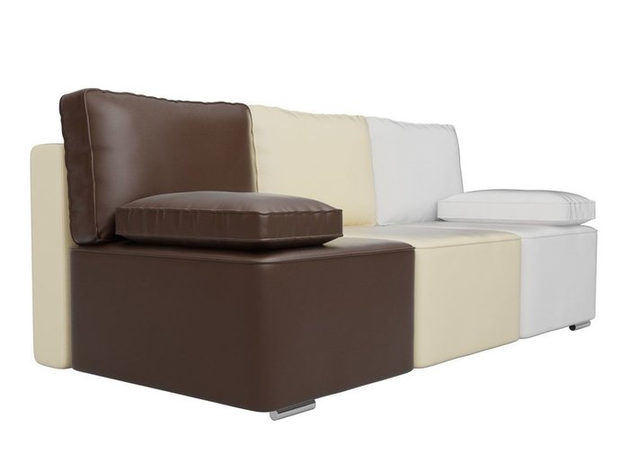 Прямой диван-кровать Радуга коричнево-бежево-белого цвета (экокожа) - лучшие Прямые диваны в INMYROOM
