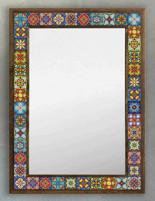 Настенное зеркало 53x73 с каменной мозаикой сине-зеленого цвета - купить Настенные зеркала по цене 27866.0
