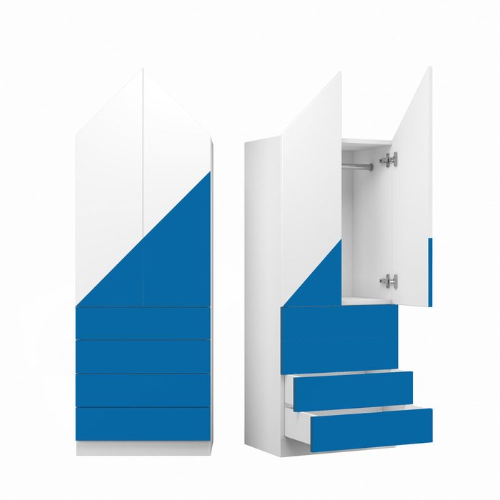 Шкаф Альпы сине-белого цвета с четырьмя ящиками