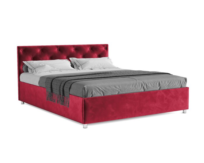 Кровать Классик 140х190 красного цвета с подъемным механизмом (вельвет)