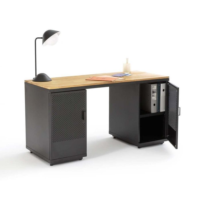 Стол письменный из дуба и металла Agama серого цвета - лучшие Письменные столы в INMYROOM