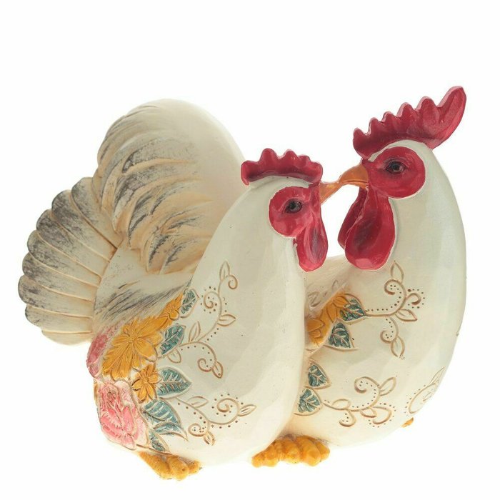Фигурка декоративная Курица с петухом белого цвета
