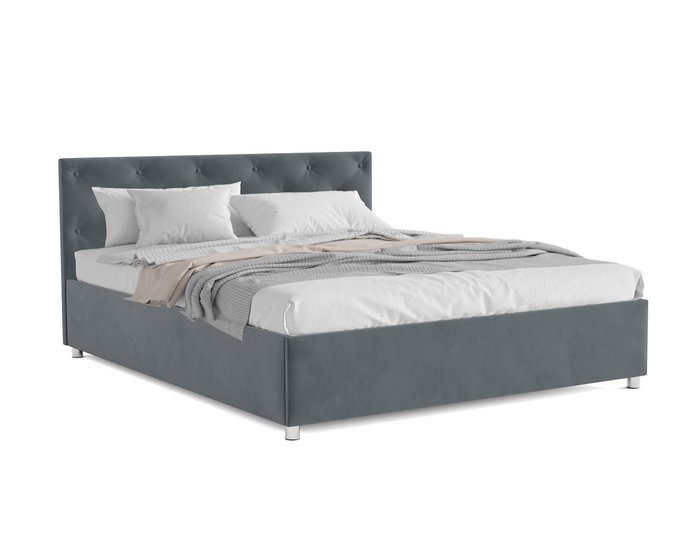Кровать Классик 140х190 серо-синего цвета с подъемным механизмом (велюр)