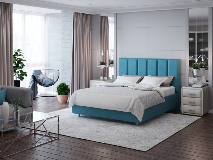 Кровать без основания Routa 200х200 лазурного цвета (велюр) - купить Кровати для спальни по цене 38830.0