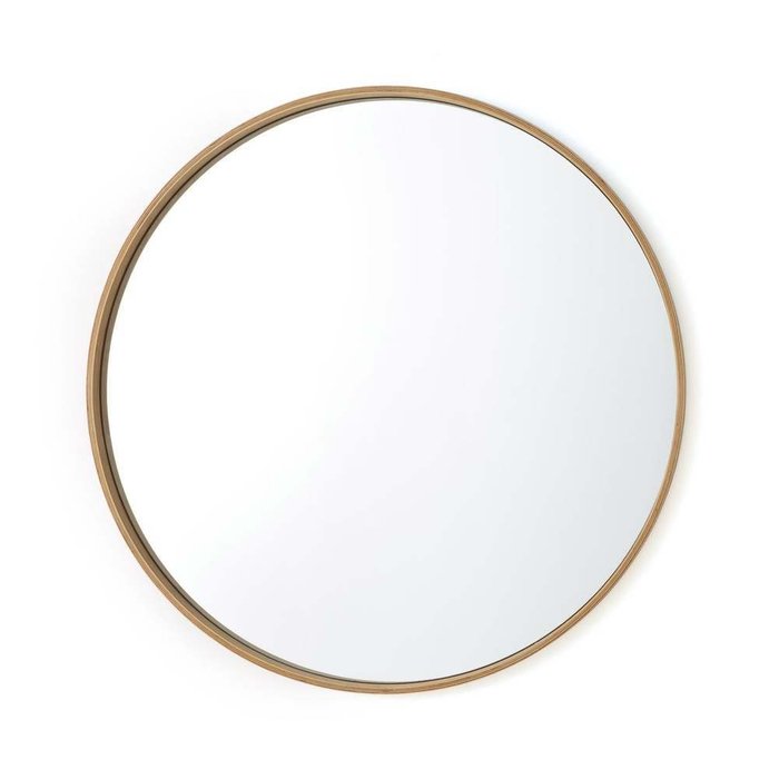 Зеркало настенное круглое из дуба Alaria бежевого цвета