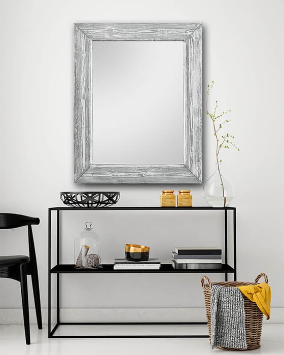 Настенное зеркало Шебби Шик в серой раме из массива сосны 65х65 - купить Настенные зеркала по цене 7990.0