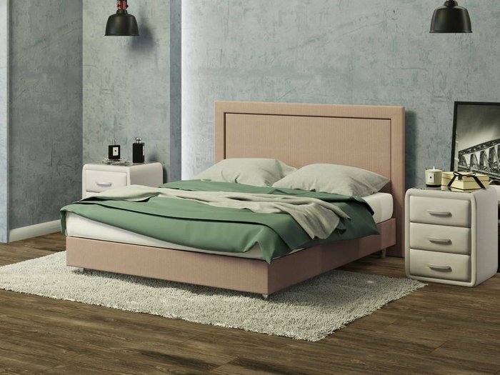 Кровать London Boxspring Standart 140х200 бежевого цвета (рогожка) - купить Кровати для спальни по цене 31250.0