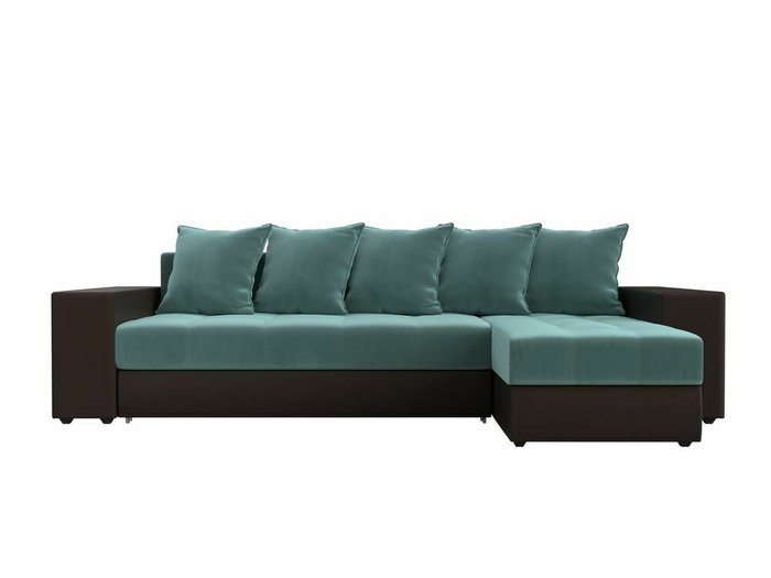 Угловой диван-кровать Дубай бирюзово-коричневого цвета (ткань/экокожа)  правый угол - купить Угловые диваны по цене 57999.0