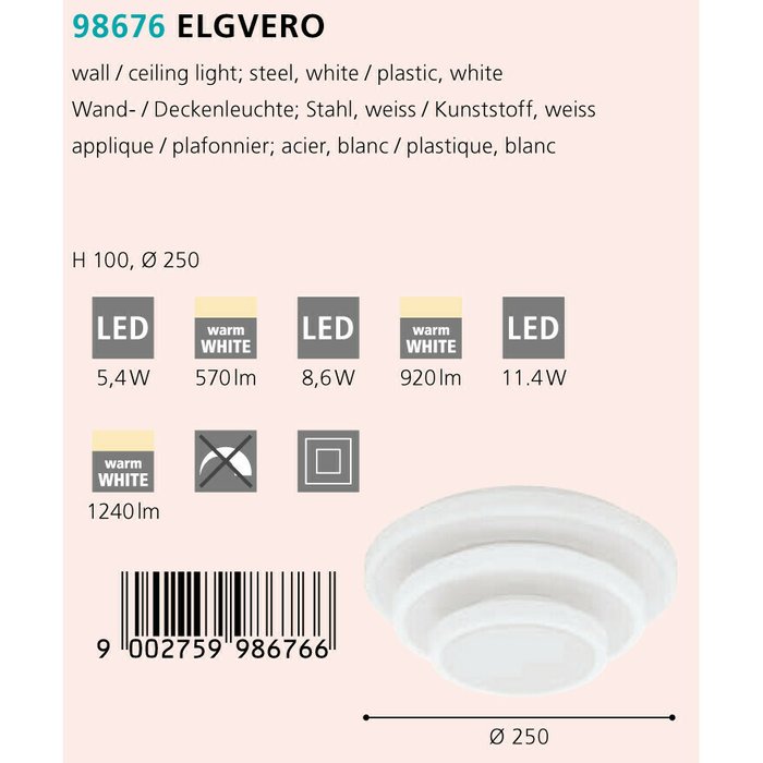 Потолочный светодиодный светильник Eglo Elgvero 98676 - купить Потолочные светильники по цене 10990.0
