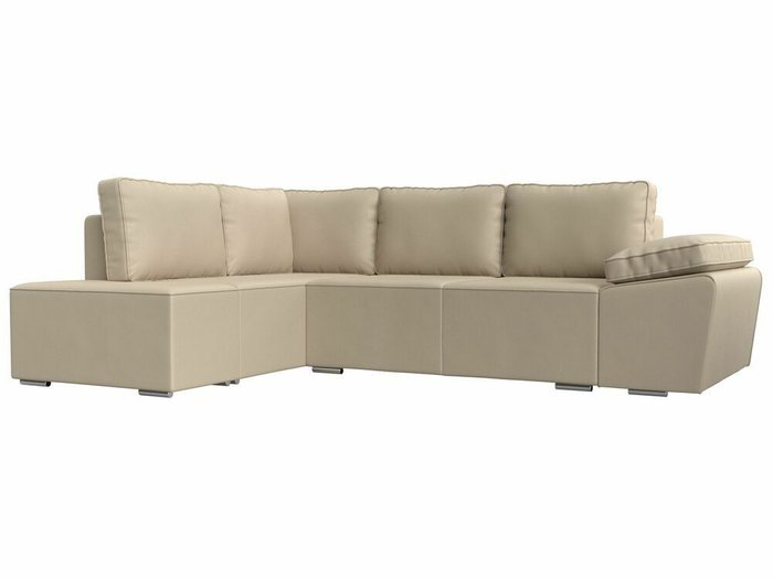 Угловой диван-кровать Хьюго бежевого цвета (экокожа) левый угол