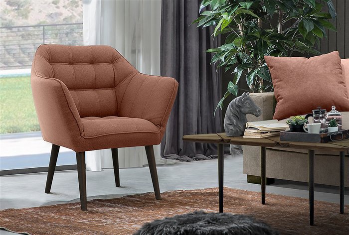 Кресло Остин коричнево-розового цвета с ножками цвета венге - лучшие Интерьерные кресла в INMYROOM