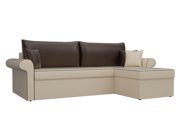 Угловой диван-кровать Милфорд коричнево-бежевого цвета (экокожа) правый угол