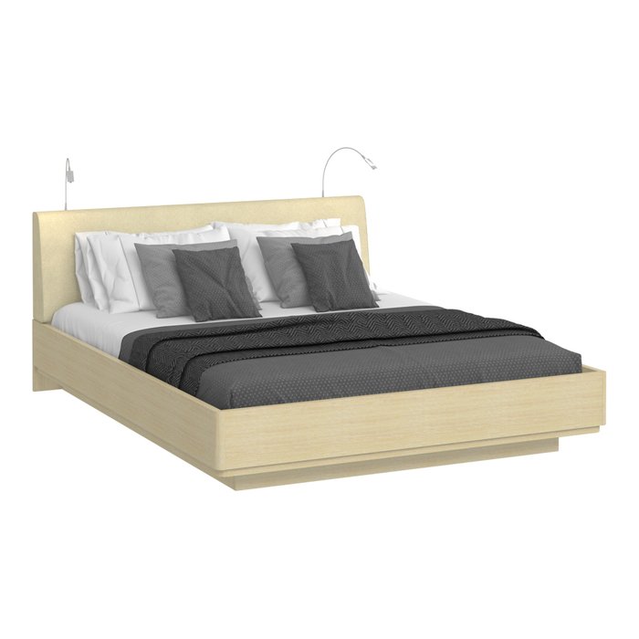 Кровать Элеонора 140х200 бежевого цвета с двумя светильниками  - купить Кровати для спальни по цене 90360.0