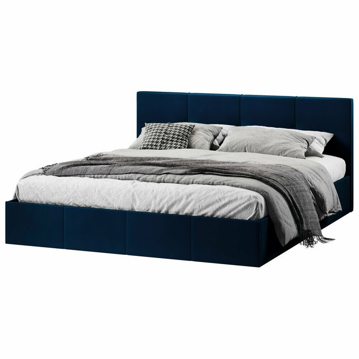 Кровать с мягкой обивкой Лора 180х200 синего цвета с подъемным механизмом