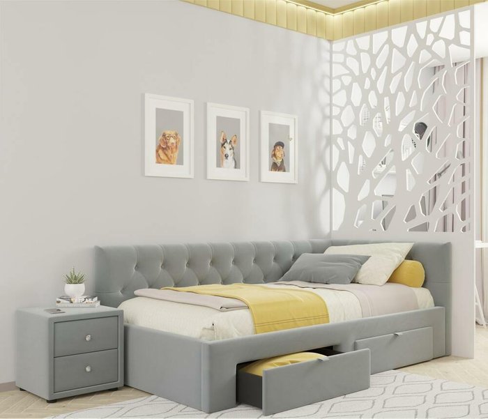 Кровать Afelia 90х200 серого цвета с двумя ящиками и ортопедическим основанием  - купить Кровати для спальни по цене 24990.0