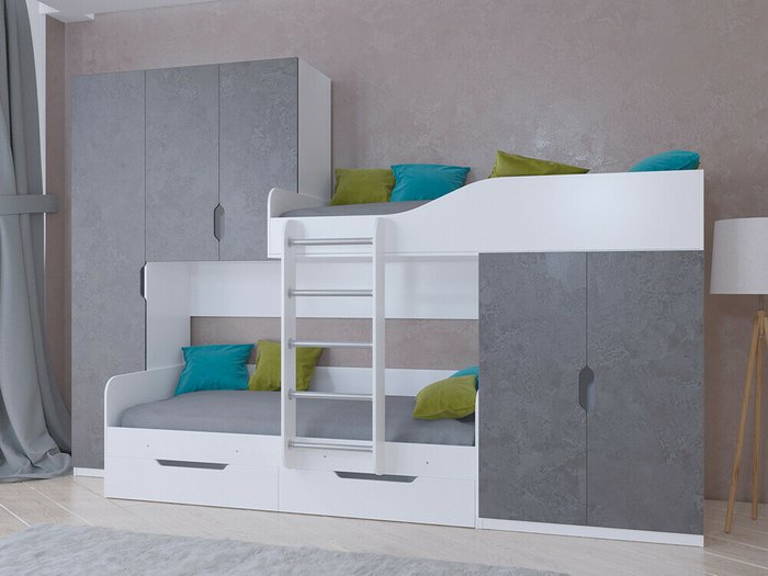 Двухъярусная кровать Лео 80х190 цвета Железный камень-белый - купить Двухъярусные кроватки по цене 45100.0