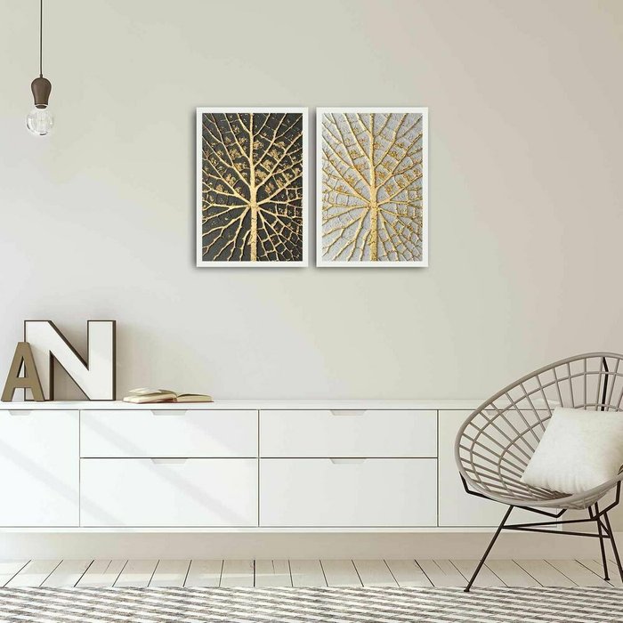 Набор из двух картин для интерьера 35х50 серо-золотого цвета - лучшие Картины в INMYROOM