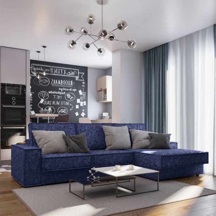 Угловой диван-кровать Бергамо синего цвета - купить Угловые диваны по цене 187119.0