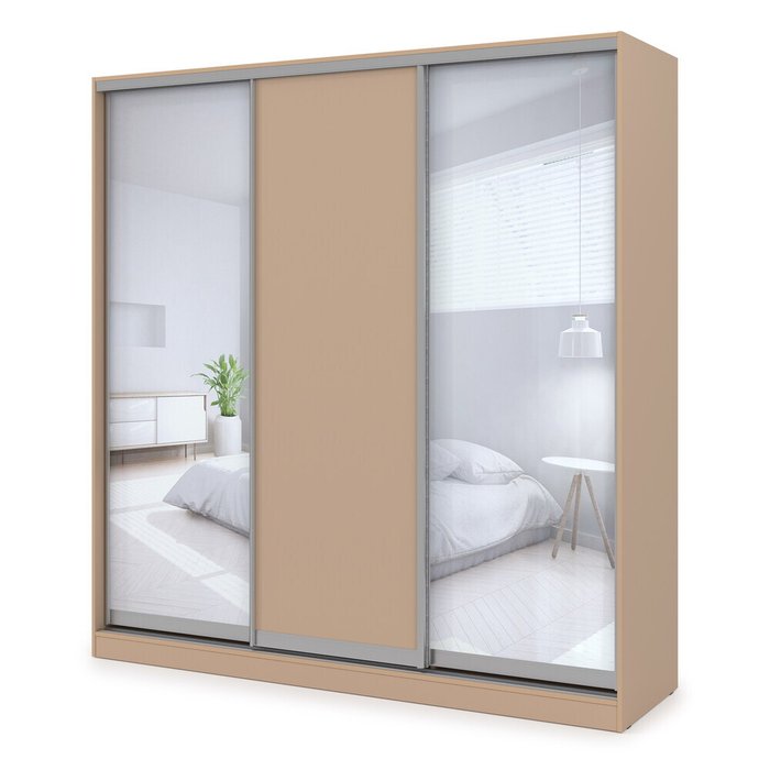 Comfort Трехдверный шкаф-купе с зеркалом, комбинированное наполнение, ЛДСП, mokko, 210×60×220 см