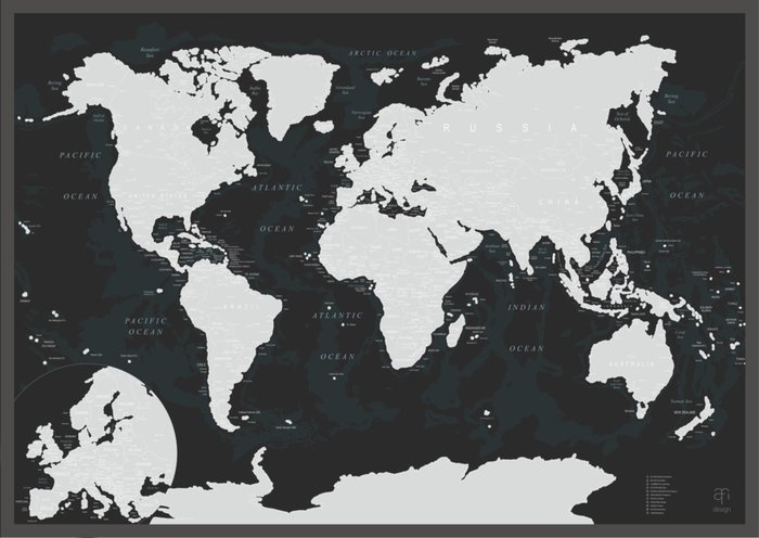 Скретч-карта мира BLACK  из  ламинированной бумаги - купить Декор стен по цене 1190.0